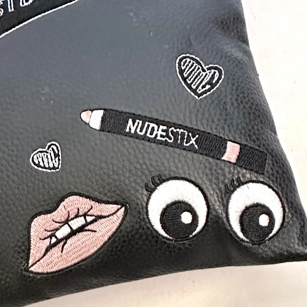 NUDESTIX Black Makeup Bag with Fun Graphics NWT